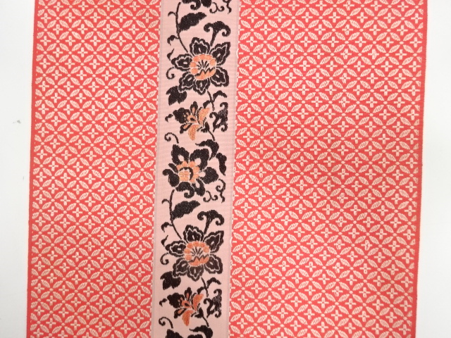  アンティーク　唐花に七宝模様織り出し　八寸帯地反物